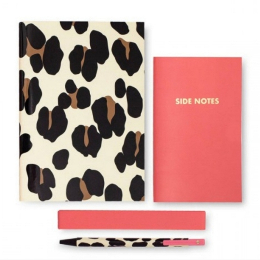 Kate Spade Forest Feline Jotter Pouch Notebook Set Coral and leopard des…
